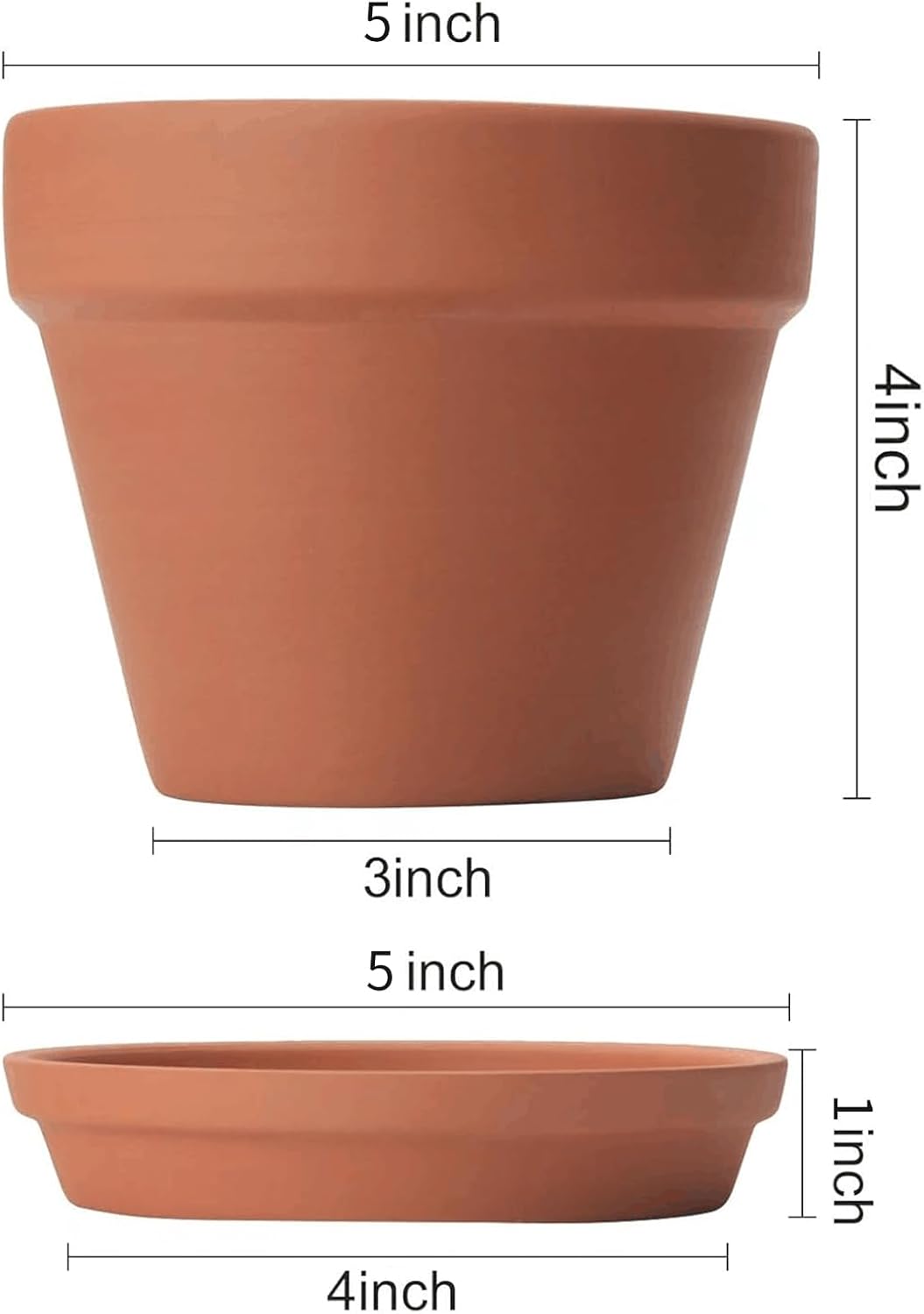 6 PCS Clay pots and Plates, 5-inch red Clay pots with Drainage, Perfect for Indoor, windowsill, and Garden Plants