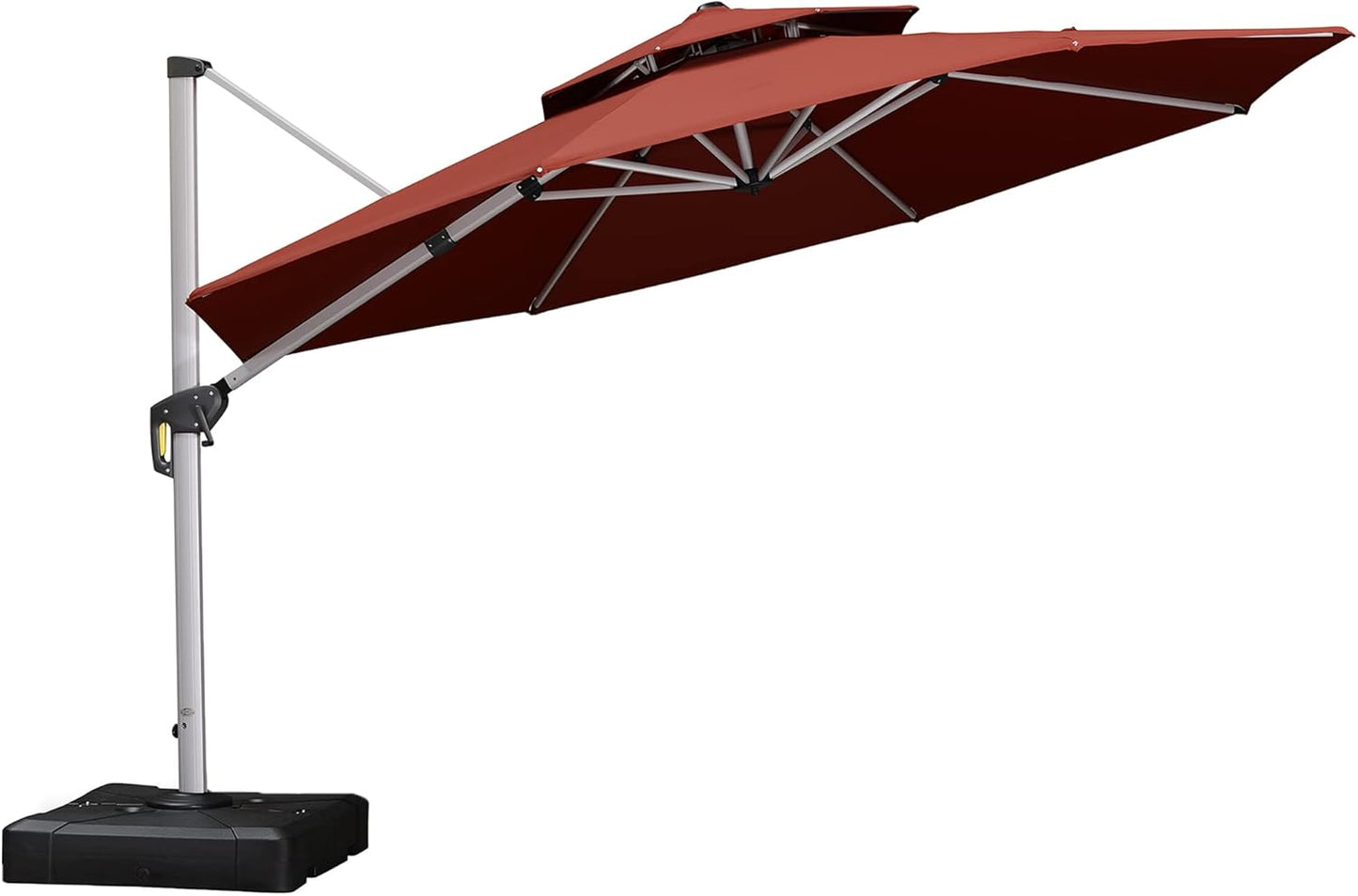 PURPLE LEAF 12 Feet Double Top Round Deluxe Patio Umbrella Offset Hanging Umbrella Outdoor Market Umbrella Garden Umbrella, Brick Red