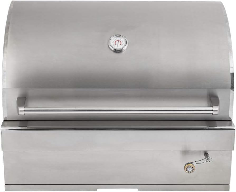 Turbo Charcoal 32 Inch Built-In Stainless Steel BBQ Grill with Charcoal Tray
