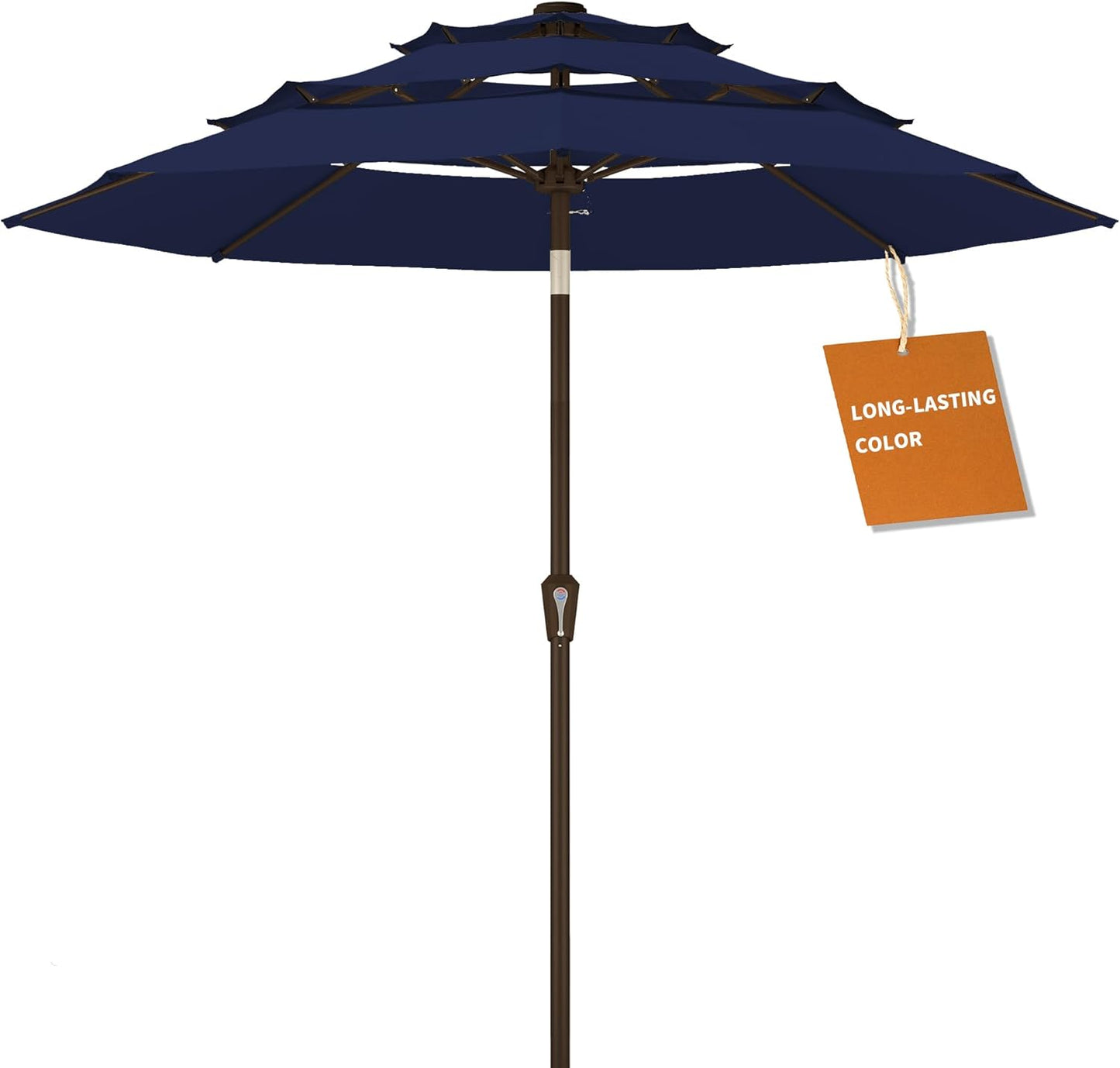 Kingdura 9ft 3-Tier Patio Umbrella, Outdoor Table Umbrella with Easy Crank & Tilt, 8 Reinforced Ribs, UV Protection for Deck, Pool, Market, Backyard (Navy blue)