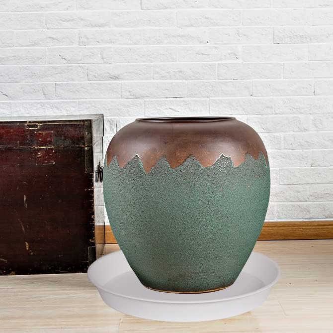 4 Pack of 19 inch Plant Saucer, 2.7" Depth Tray, Large Deep Garden Plastic Flower Planter Plant Trays for Indoors Outdoor Bath Bath (19", Creamy White)