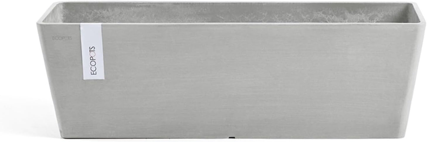 Ecopots Bruges Durable Modern Rectangular Indoor/Outdoor Recycled-Based Composite Flower Pot Planter, White Grey, 17.75"
