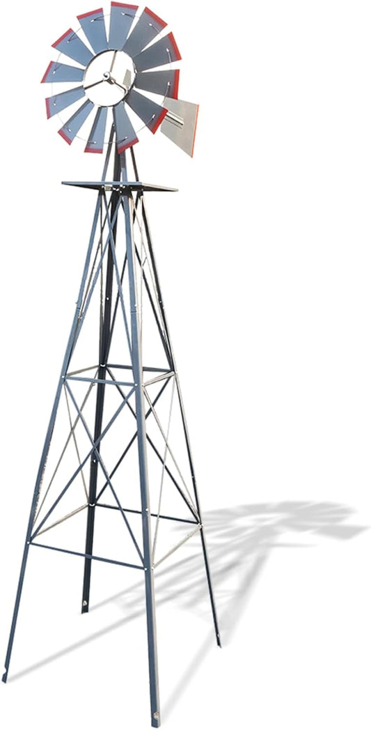 Outvita 8FT Ornamental Windmill, Heavy Duty Durable Metal Weather Vane Garden Decoration Weather Resistant for Garden, Yard, Farm, Seaside (8ft-Gray)