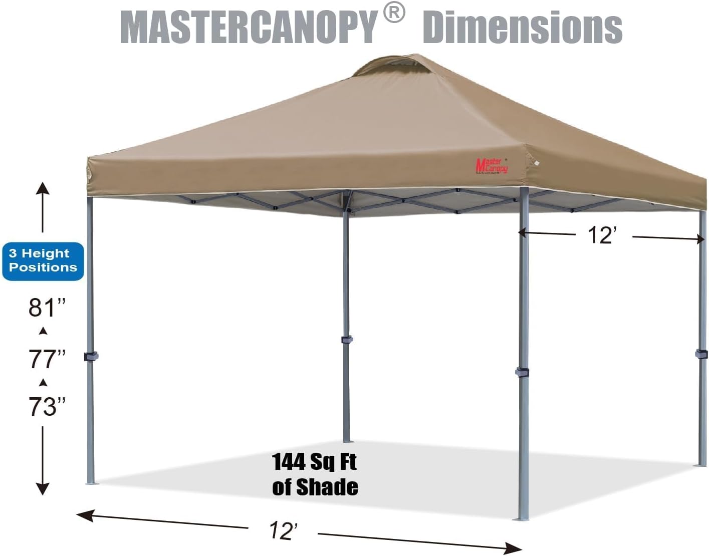 MASTERCANOPY Durable Pop-up Canopy Tent with Roller Bag (12x12, Khaki)