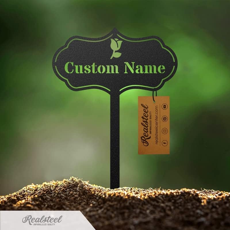 RealSteel – Customizable Seed & Plant Markers - Outdoor Herb Garden Stakes - Elegant Fruit/Vegetable Labels - Steel Plant Tags for Pots - Classy Design for Farmhouse/Greenhouse – Rose Icon