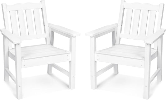 All-Weather Patio Chairs Set of 2, HIPS Outdoor Chairs with 400 lbs Weight Capacity, Patio Dining Chairs for Backyard, Deck, Garden and Porch, White