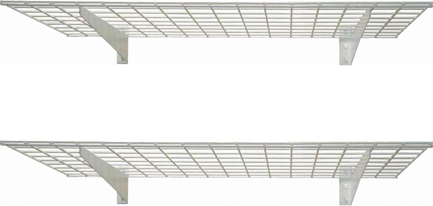 00630 2-Pack Heavy Duty Steel Wall Garage Shelving, 48-Inch X 24-Inch Wall Mounted Shelves for Garage Storage, Low-Profile Brackets, Max Shelf Load 150 Pounds, White Powder Coated Finish