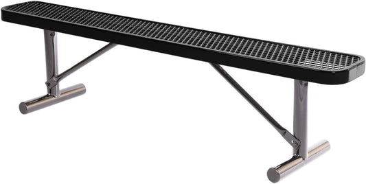 Heavy-Duty Portable Outdoor Bench Thermoplastic Coated, Expanded Metal, Commercial-Grade Seating, Made in America (Portable Without Back, 6 Ft, Textured Black)