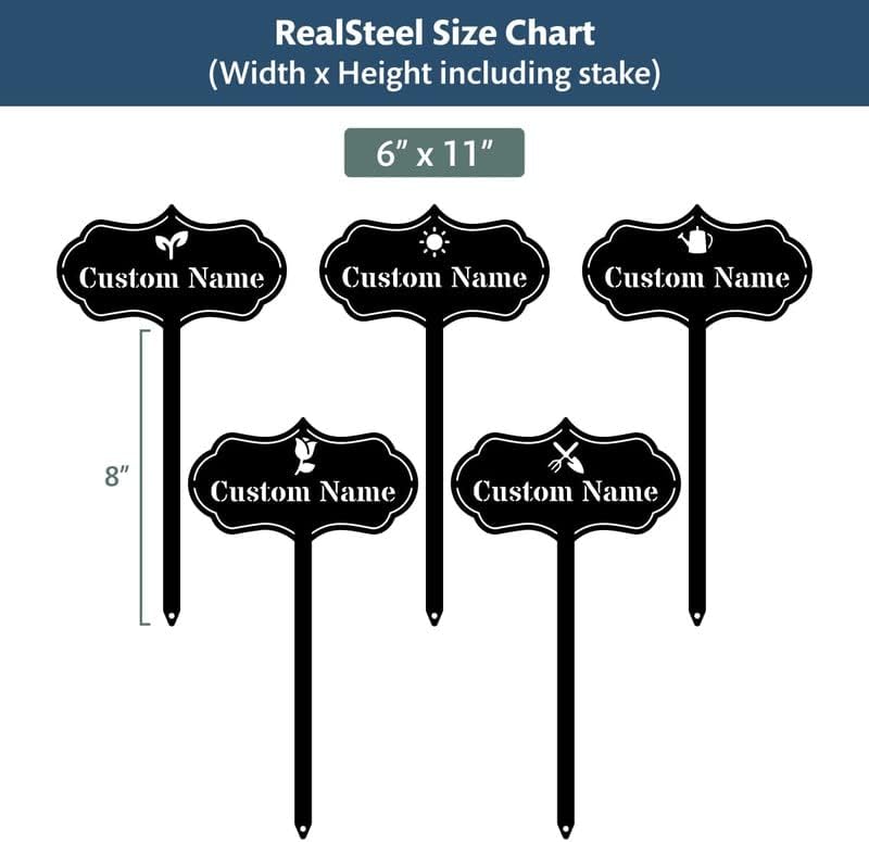 RealSteel – Customizable Seed & Plant Markers - Outdoor Herb Garden Stakes - Elegant Fruit/Vegetable Labels - Steel Plant Tags for Pots - Classy Design for Farmhouse/Greenhouse – Sun Icon