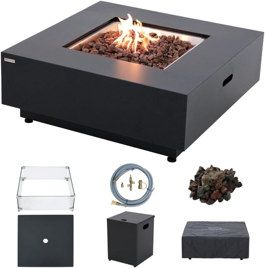 Ashton 36” Propane Fire Pit Smokeless Firepit Converts to Outdoor Gas Fire Pit for Outside Patio Firepit Table Includes Windscreen Rain & Tank Cover Lava Rocks Lid CSA Certified