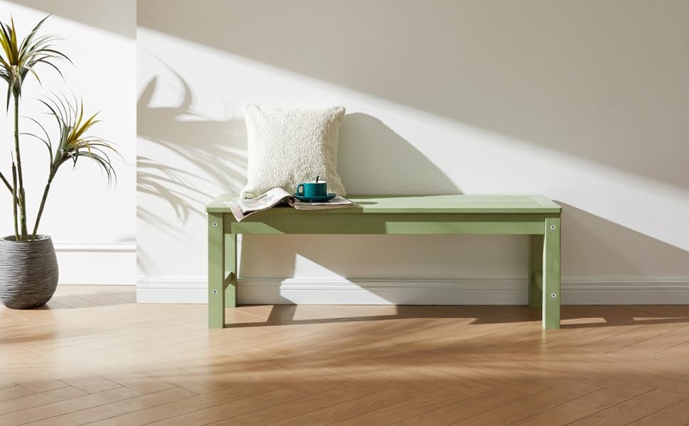 Psilvam 2-Person Outdoor Poly Lumber Patio Backless Bench, Fade-Resistant & Odor-Free Poly Lumber Patio Furniture, Weatherproof, Suitable for Garden, Porch and Park, 700 Lbs Support (2pcs, Green)