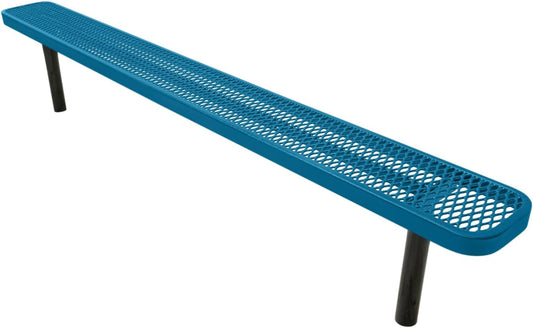 Coated Outdoor Furniture Heavy-Duty Outdoor Bench Thermoplastic Coated, Expanded Metal, Commercial-Grade Seating, Made in America (Inground Without Back, 8 Ft, Light Blue)