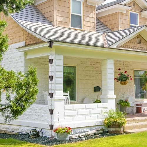 Rain Chain for Outside with 1 Adapter, Wrought Iron Rain Chains 9 FT Set,Rain Chains for Gutter with Rain Chain 16 Cup and Decorative Butterfly (Black)