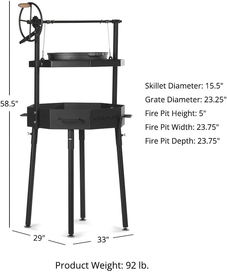 TITAN GREAT OUTDOORS Ash & Ember Santa Maria Grill, Argentine Style Open Fire Grill, Adjustable Cooking Grate with Flywheel, BBQ Grill Comes with Cast Iron Skillet
