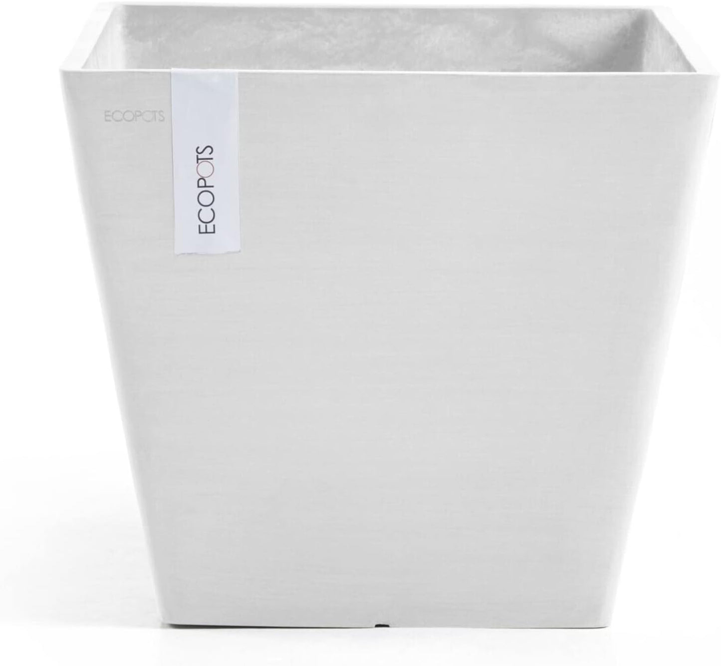 Ecopots Rotterdam Durable Modern Square Indoor/Outdoor Recycled-Based Composite Flower Planter, Pure White, 15.75"