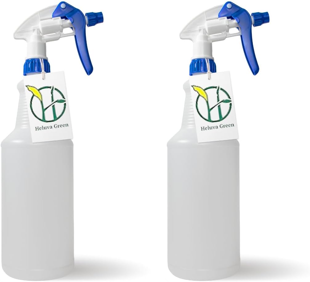 Heavy Duty 32oz Plastic Spray Bottles for Cleaning - Large Empty Industrial Bottles for Gardening Solutions, Vinegar, Chemicals, Professional Cleaners - Adjustable Sprayer Nozzle - Blue 2 Pack