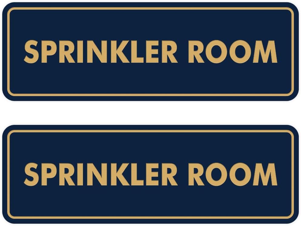 Signs ByLITA Standard Sprinkler Room Sign (Navy Blue/Gold) - Small 2 Pack