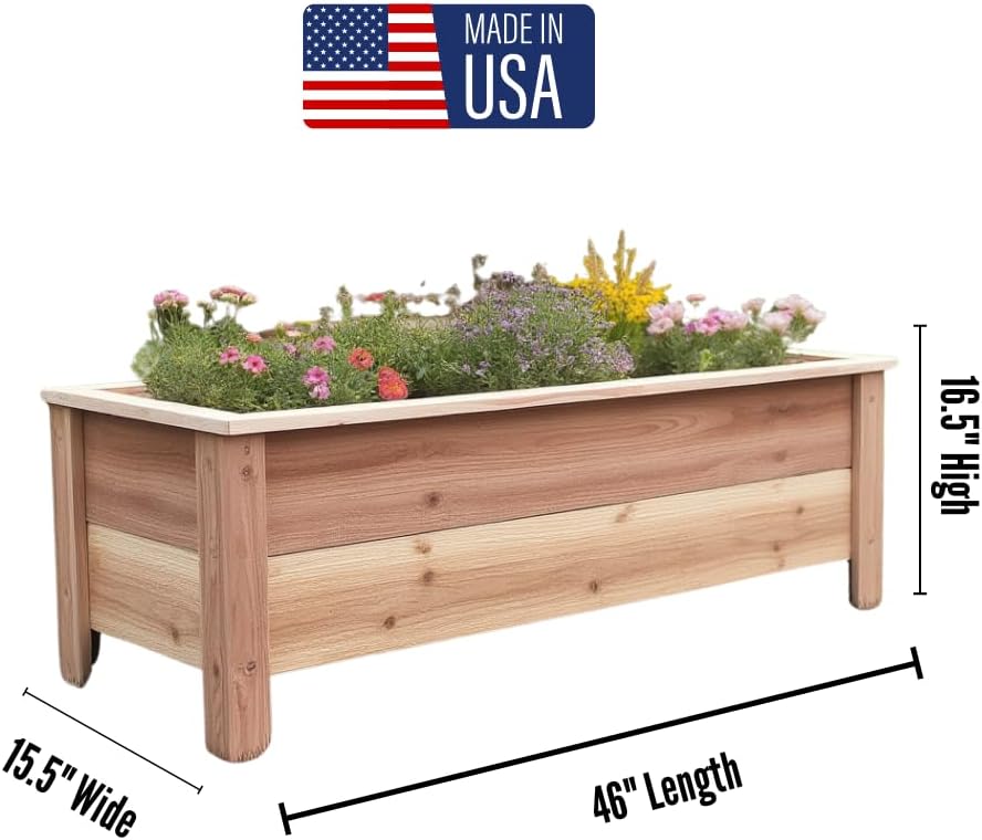Handmade Custom Heavy Duty Rectangular Raised Cedar Wood Garden Planter Box – 46", 36", 24" – Indoor/Outdoor Farmhouse Style for Flowers & Vegetables – Made in USA (46" L x 15.5" W x 16.5" H)