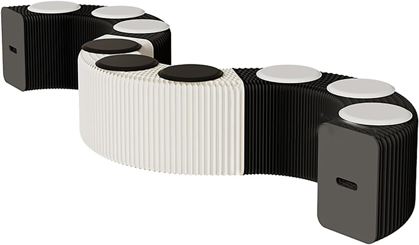 Foldable Kraft Paper Stool, Honeycomb Accordion Folding Bench, Collapsible Paper Stool for Small Spaces, Portable Footrest and Side Table for Living Room and Office,White Black-44×31×600cm