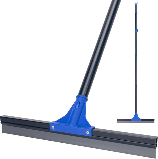 Floor Squeegee with Telescopic Long Handle 59'', Heavy Duty 18" Rubber Wiper Broom for Concrete, Bathroom Tile, Garage, Deck