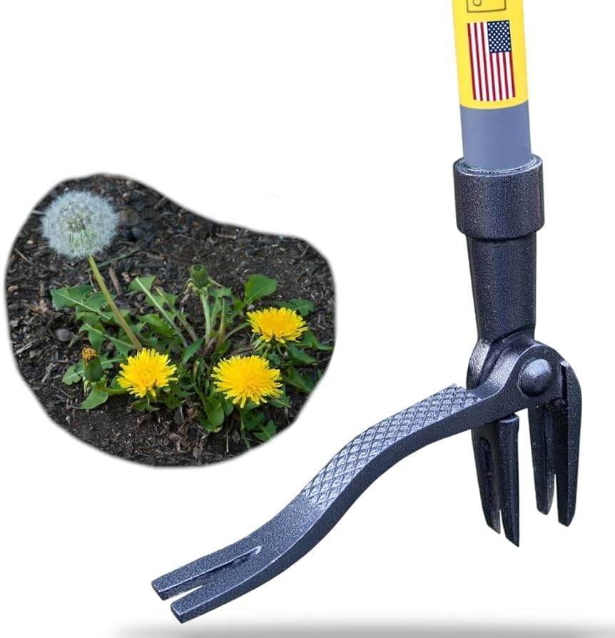 Rocklin™ Stand Up Weed Puller Tool - 4 Claw Steel Head - 48 inch Handle - 100% Metal - Easily Remove Weeds Without Bending or Kneeling (WeedPuller2.0)