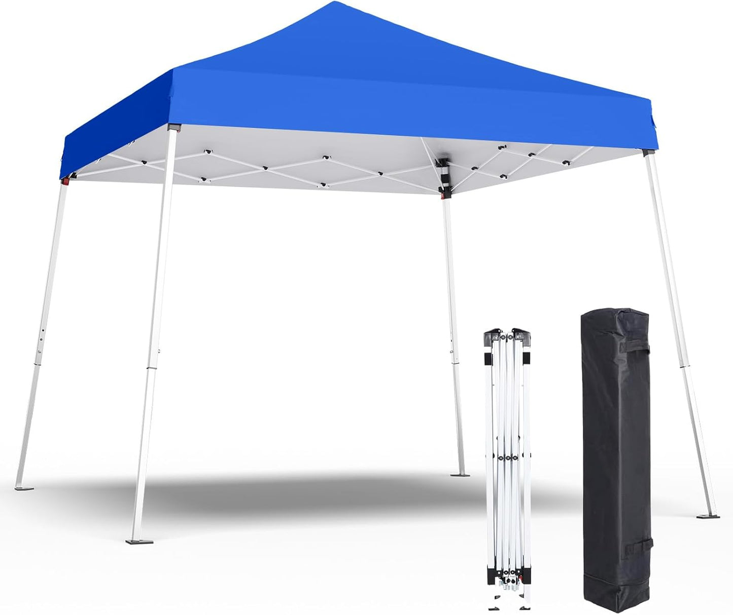 10x10 Pop Up Canopy, 300D Silver Coated Blue Fabric Outdoor Gazebo, Beach Tent Slant Legs with Storage Bag,Easy Up Sun Shade Shelter Tents with 8x8 Top Cover for Patio,Party