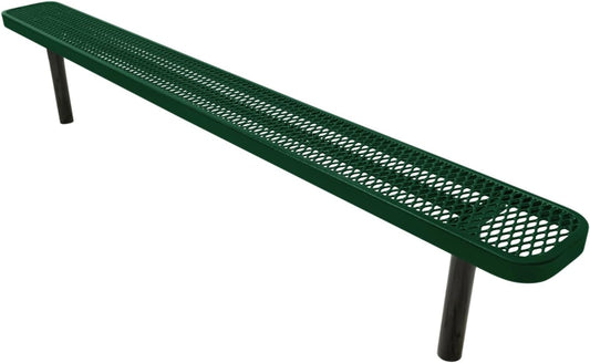 Coated Outdoor Furniture Heavy-Duty Outdoor Bench Thermoplastic Coated, Expanded Metal, Commercial-Grade Seating, Made in America (Inground Without Back, 8 Ft, Green)