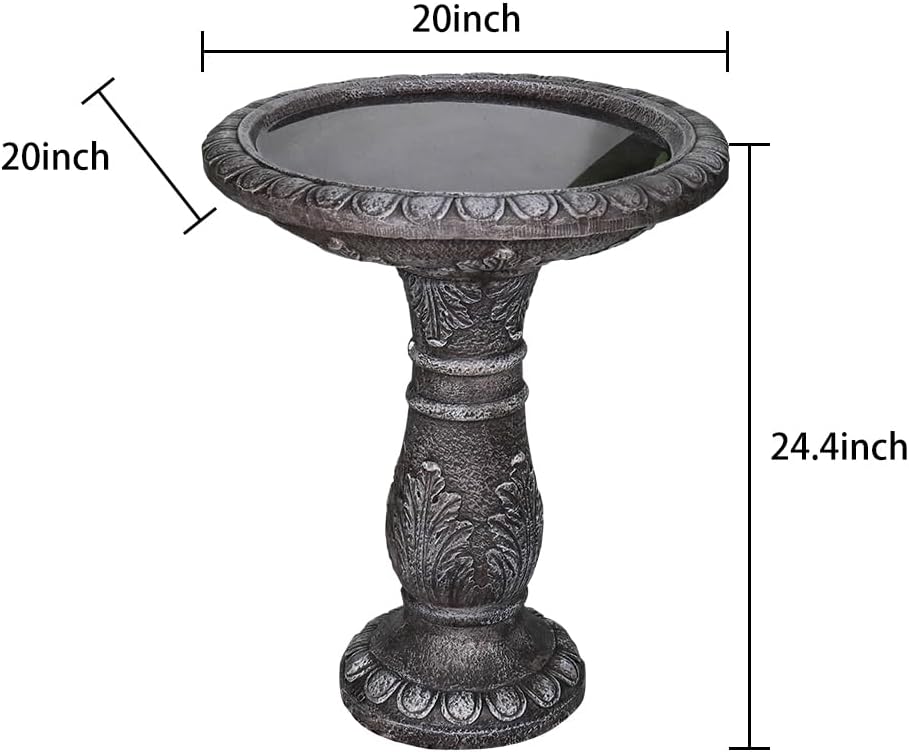 Outdoor Bird Bath for Garden Decoration - 24.4" H * 20" Φ Bird Bath for Outside, Classical Birdbath Patio or Yard