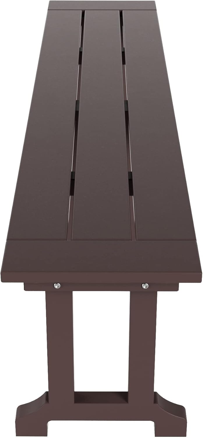 WestinTrends Malibu 65" Outdoor Dining Bench, All Weather Resistant Poly Lumber Patio Garden Bench Trestle Long Bench for Both Outdoor and Indoor, Dark Brown