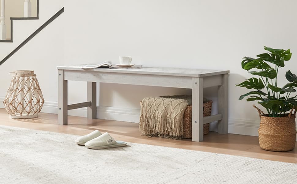 Psilvam Outdoor Bench, Two Person Poly Lumber Porch Bench, Weatherproof Garden Bench That Never Rot and Fade, All-Weather Patio Bench Suit for Garden, Porch, and Park (Grey)