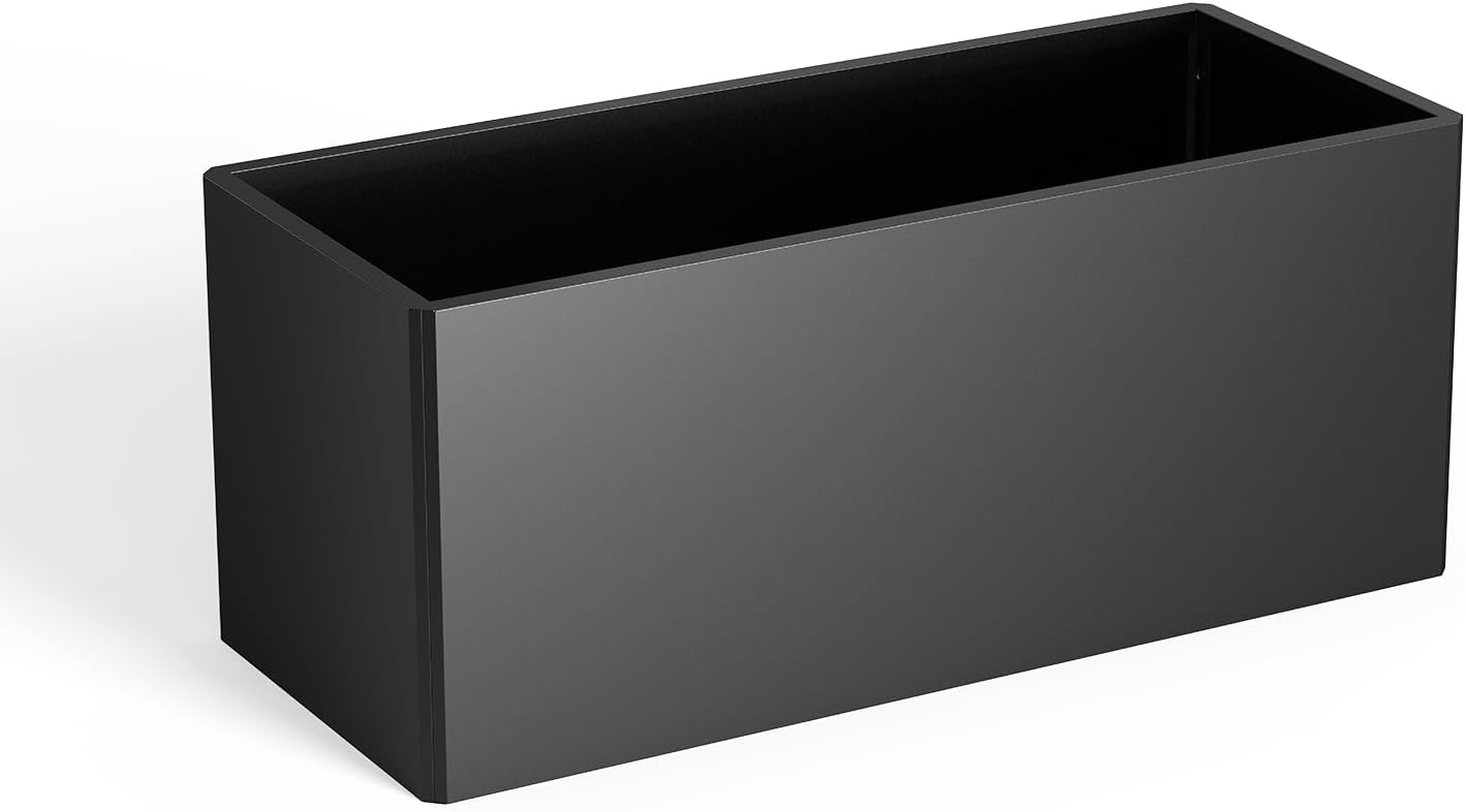 Outdoor Metal Planter Box - Rectangular Trough, All-Weather Durable with 4 Drainage Holes, 25x11x13 Inches for Porch & Patio, Black