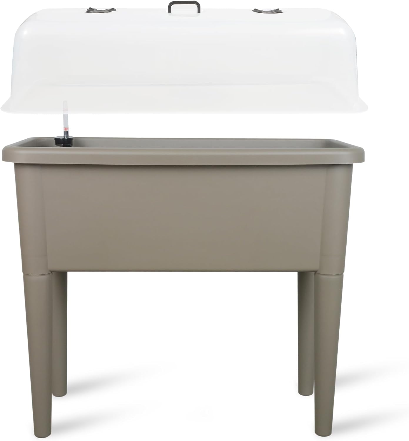 Dexceder 13.2 Gallon Self Watering Raised Garden Bed with Ventilation Transparent Lid Greenhouse, Deepen Vegetable Flower Box Planter Pot with Removeble Legs&Water Level Indicator (Light Brown)