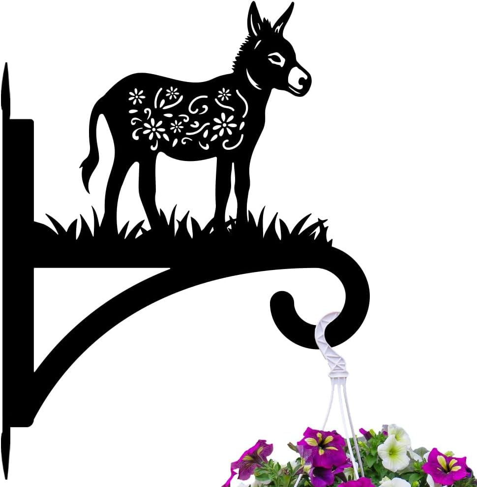 peacoblue Iron Plant Hangers Hooks for Outdoor Indoor Hanging Plants Flower Fern Pots Lantern Bird Feeder Wind Chime,12"x15.7" Weather Resistant Metal Wall Holder for Porch Garden Farmhouse(Donkey)