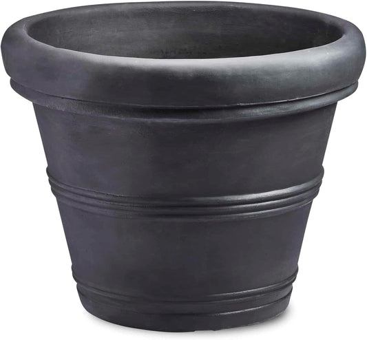 Crescent Garden Brunello Classic Rolled Rim Planter Pot, Indoor/Outdoor Weather-Safe Round Plant Pot, 20'' (Caviar Black)