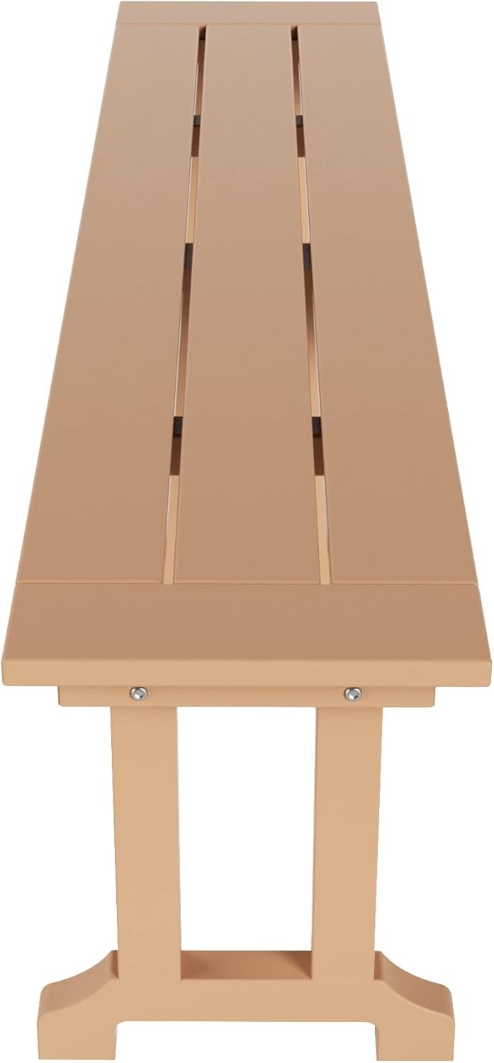 WestinTrends Malibu 65" Outdoor Dining Bench, All Weather Resistant Poly Lumber Patio Garden Bench Trestle Long Bench for Both Outdoor and Indoor, Teak