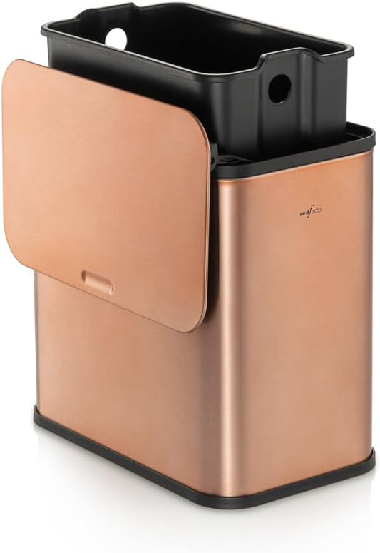 RedFactor Stainless Steel Hanging Trash Can with Lid and Inner Bucket – Slim 1.3 Gallon Odor-Free Compost Bin for Kitchen Cabinet, Countertop, Under Sink, or Bathroom (Copper)