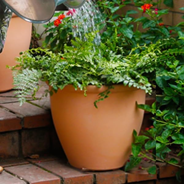 WORTH Garden 2-Pack 15" Dia. Round Planters - Large Terracotta Color Plastic Pots for Indoor & Outdoor Plants - Lightweight Decorative Flower Containers for Porch, Patio, Yard, or Deck