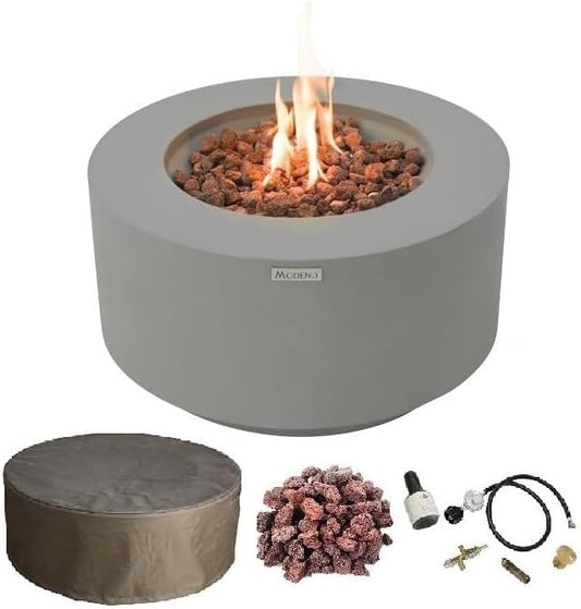 AMS Fireplace | Modeno | Waterford | Firepit Table | Cover and Lava Rocks Included | (Fuel: Liquid Propane Gas - Light Gray)