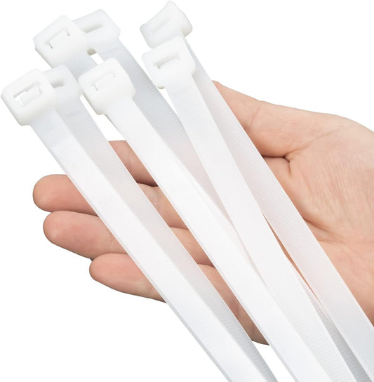 XINGO 12 inch White Zip Ties Heavy Duty 100 PCS, 200 LBS Ultra Strong Plastic Wire Ties, Large Cable Ties Extra Long Tie Wraps, Indoor and Outdoor UV Resistant