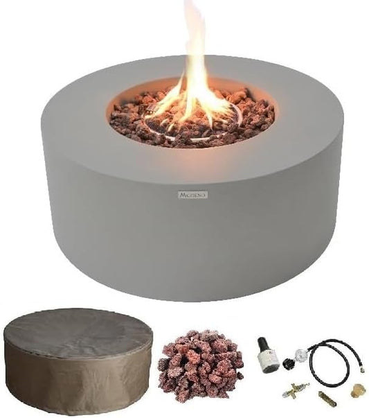 AMS Fireplace | Modeno | Tramore | Firepit Table | Cover and Lava Rocks Included | (Fuel: Liquid Propane - Light Gray)