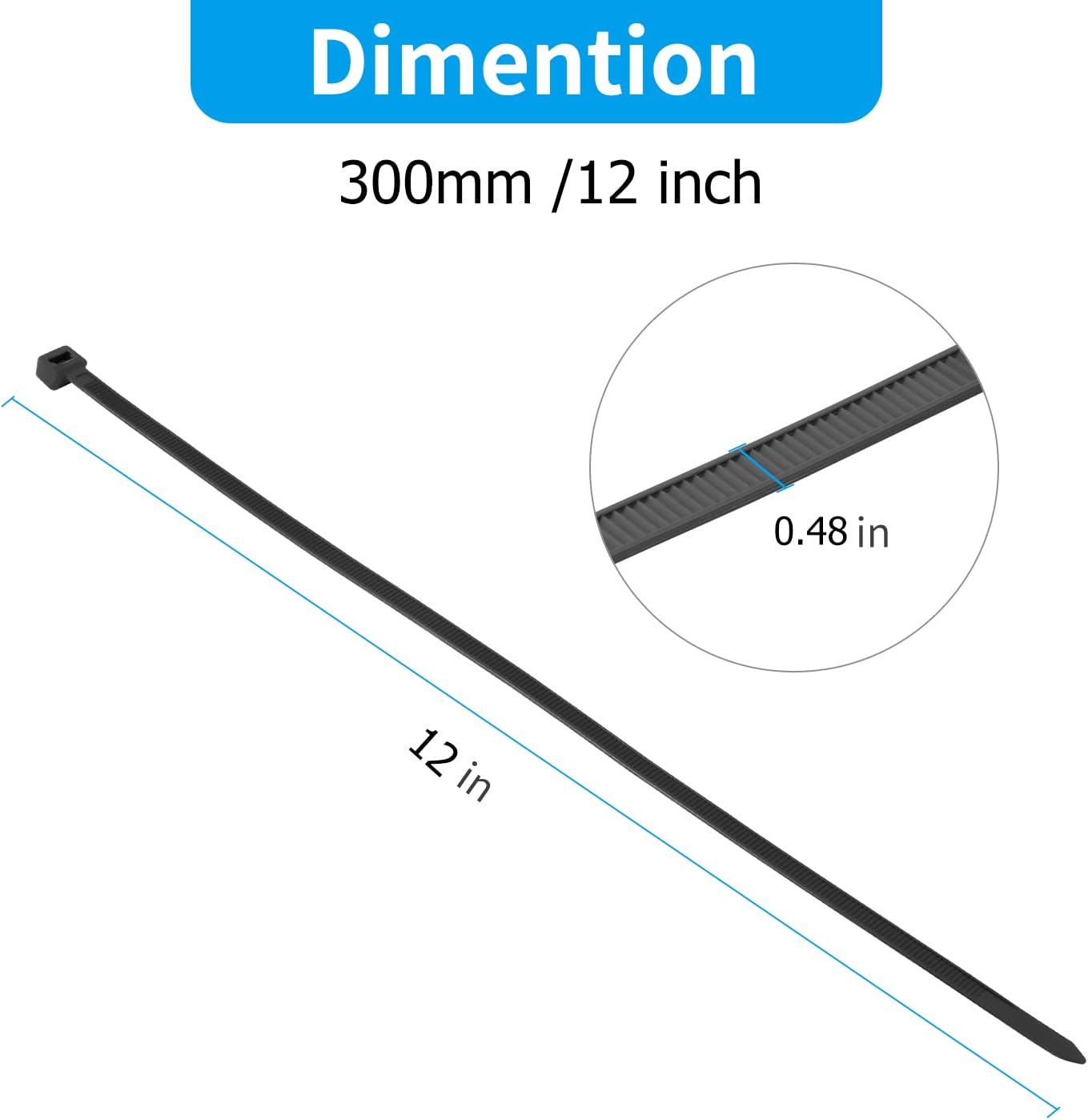 XINGO 12 inch Black Zip Ties Heavy Duty 80 PCS, 250 LBS Ultra Strong Plastic Wire Ties, Large Cable Ties Extra Long Tie Wraps, Indoor and Outdoor UV Resistant