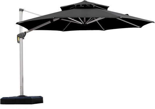 PURPLE LEAF 11 Feet Patio Umbrella Outdoor Round Large Cantilever Umbrella Windproof Offset Heavy Duty Sun Outside for Patio, Black
