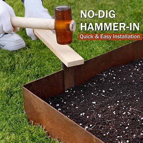 Worth Garden 6-Pack Pre-Rusted Cor-Ten Steel Landscape Edging - 40" L x 6" H Each (20ft Total) - No-Dig Hammer-in Heavy Duty 14-Gauge Metal Edging Border w/ 7 Clips & Gloves - Edge for Lawn Yard