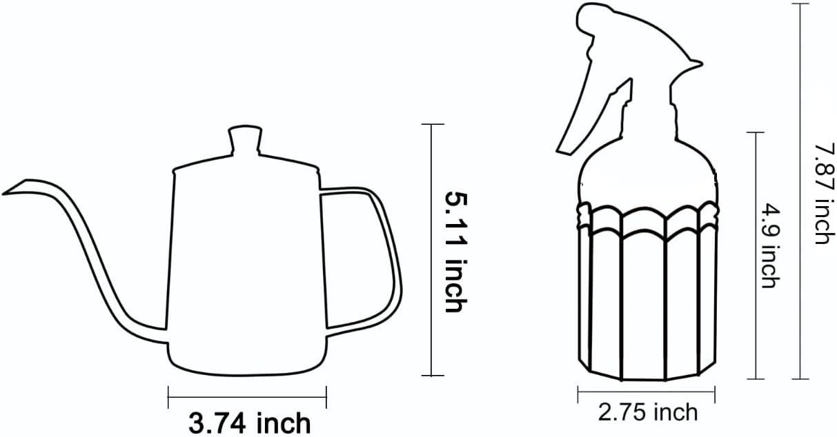 OFFIDIX Watering Can for Indoor Plants Long Spout Metal Stainless Steel 21 oz/600 ml Small Watering Can with 14 oz/400ml Glass Plant Mister Spray Bottle for Plants Bonsai