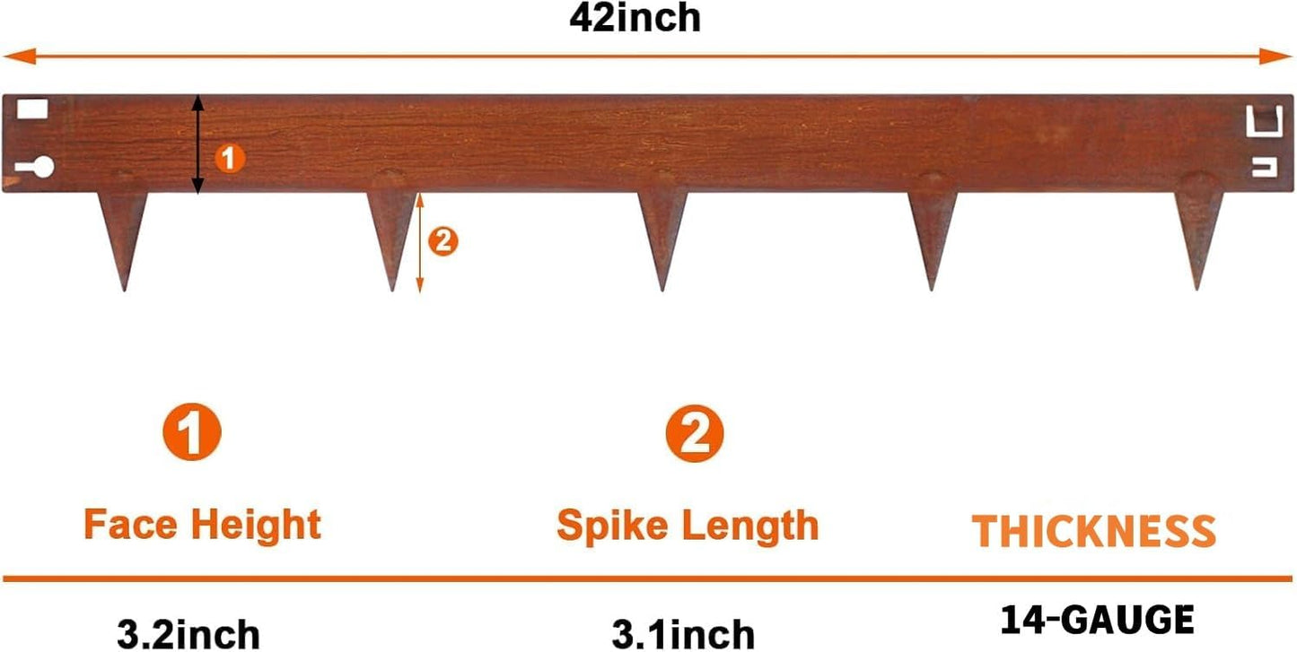 42" L X 6.3" H Corten Steel Landscape Edging, 6 Pack Hammer in Landscape Edging, Garden Edging Border for Lawn, Flower Bed, Yard (Rust-Colored)