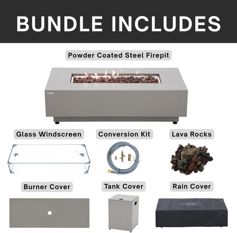 Westwood 50” Propane Fire Pit Smokeless Firepit Converts to Outdoor Gas Fire Pit for Outside Patio Firepit Table Includes Windscreen Rain & Tank Cover Lava Rocks Lid CSA Certified