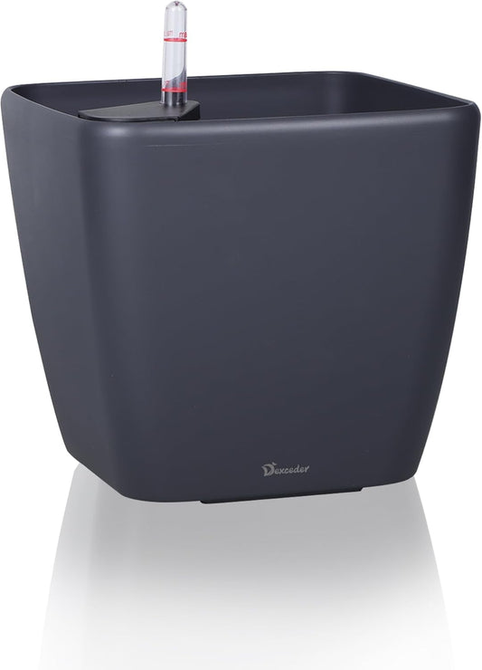 Dexceder 15x14 Self Watering Planter with Wheels Indoor Outdoor, Inner Mat Design, Thickened Large Floor Standing Flower Plant Pot with Water Level Indicator (Slate Gray Matte)