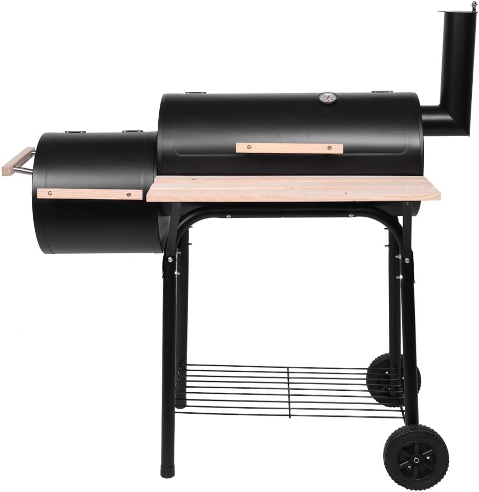 ROVSUN Charcoal Grill, Large Cooking Area of 433 Sq.In., Offset Smoker, Side Table, Great BBQ Grill for Indoor/Outdoor Picnic, Black