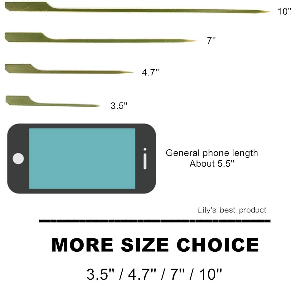 HOPELF 10 inch Bamboo Paddle Picks Skewers for Shish Kabob，Fruit Kabobs，BBQ，Kitchen，Grilling，Barbeque Snacks.Wood pick More Size Choices 3.5''/ 4.7''/ 7''/ 10'' (Pack of 100)