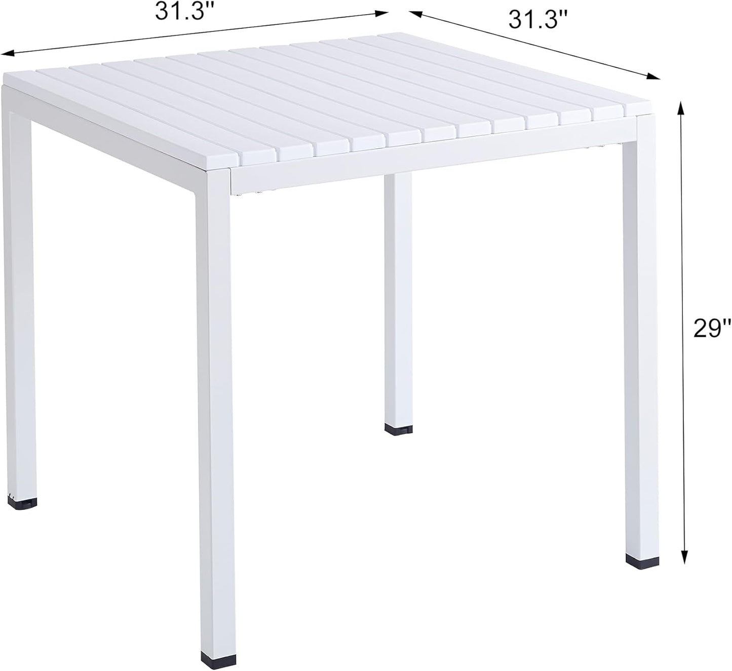Plastic Outdoor Dining Table with Metal Legs, Weather Resistance, Home Patio Table, Restaraunt Outdoor Table, Quick Assembly (White)